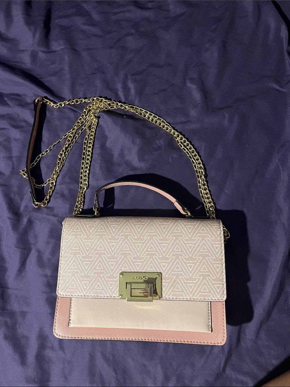 Aldo Blush Pink Geometric Flap Shoulder Bag with Gold Chain
